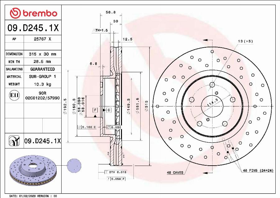 Brembo 09.D245.1X - Kočioni disk www.molydon.hr