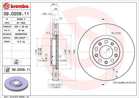 Brembo 09.D209.11 - Kočioni disk www.molydon.hr