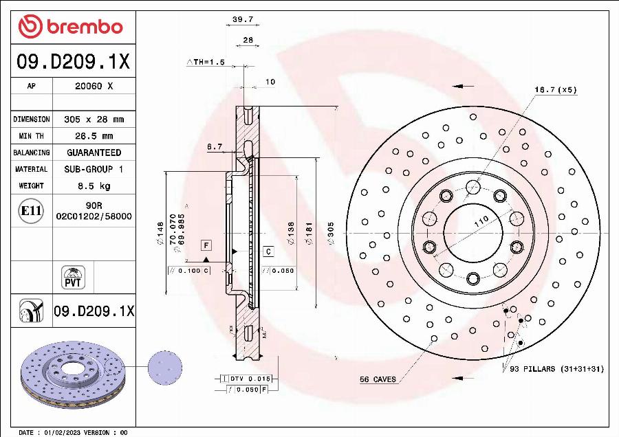 Brembo 09.D209.1X - Kočioni disk www.molydon.hr