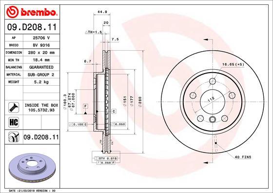 Brembo 09.D208.11 - Kočioni disk www.molydon.hr