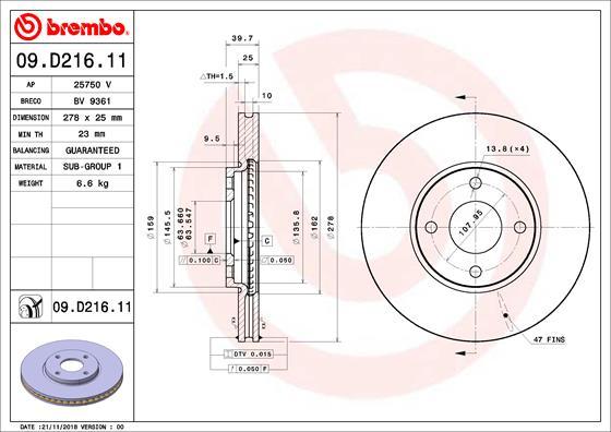 Brembo 09.D216.11 - Kočioni disk www.molydon.hr