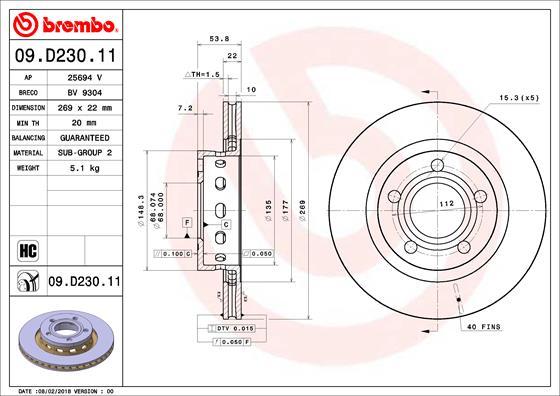 Brembo 09.D230.11 - Kočioni disk www.molydon.hr