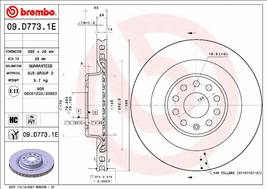 Brembo 09.D773.1E - Kočioni disk www.molydon.hr