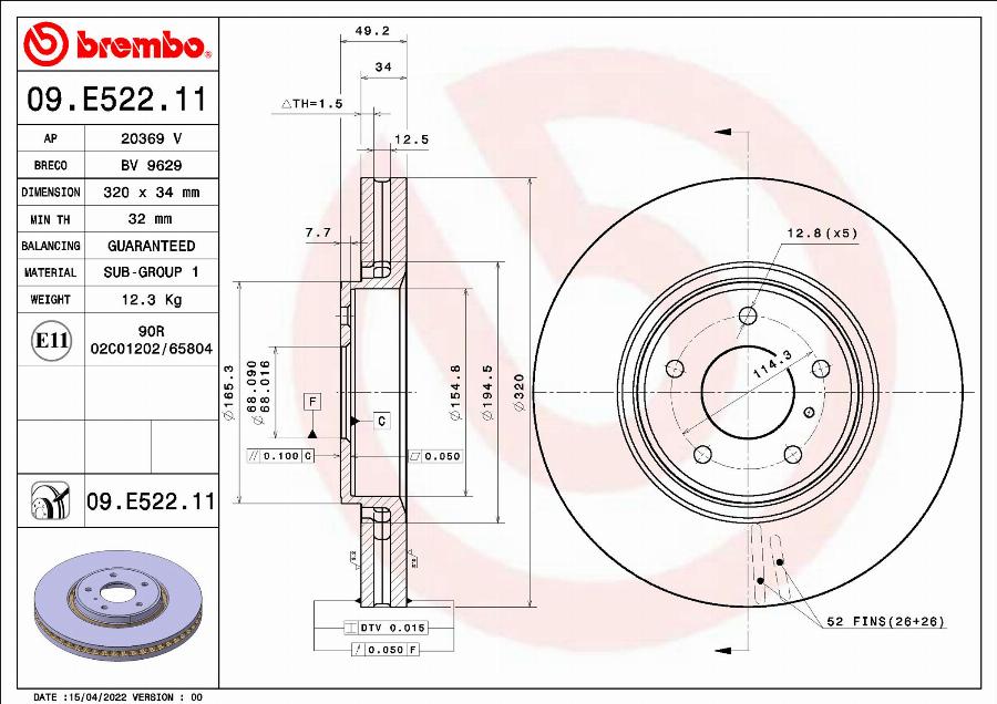 Brembo 09.E522.11 - Kočioni disk www.molydon.hr