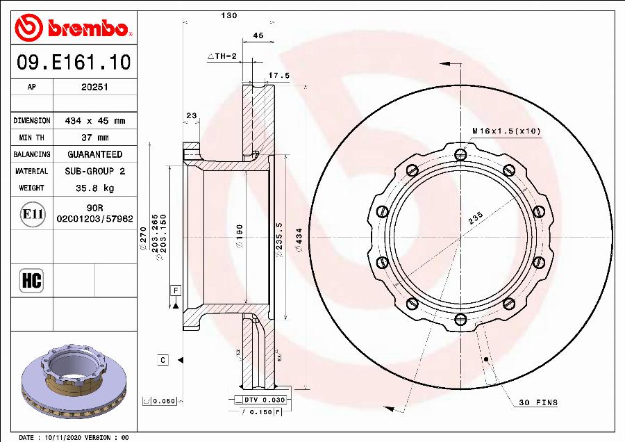 Brembo 09.E161.10 - Kočioni disk www.molydon.hr