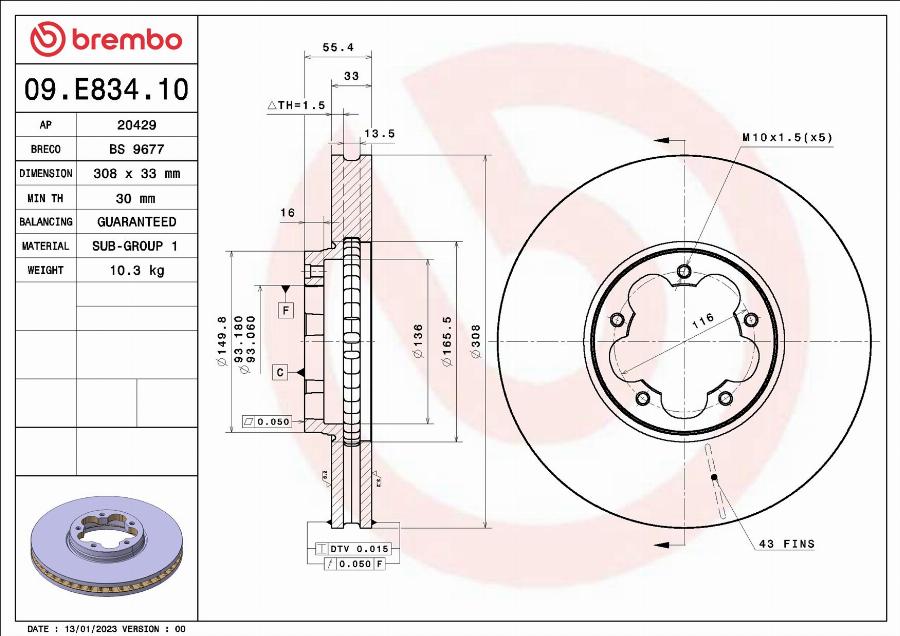 Brembo 09.E834.10 - Kočioni disk www.molydon.hr