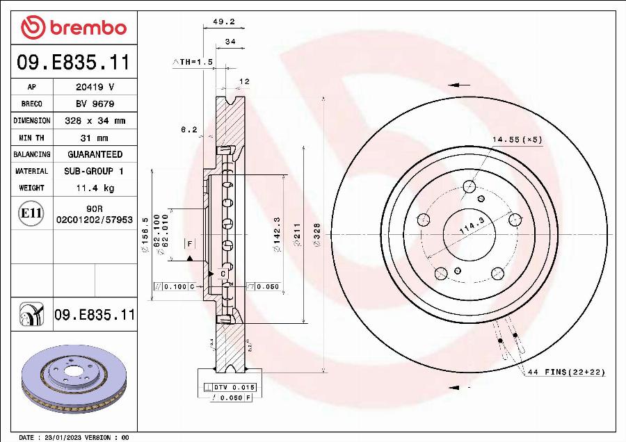 Brembo 09.E835.11 - Kočioni disk www.molydon.hr