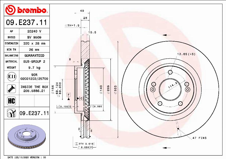 Brembo 09.E237.11 - Kočioni disk www.molydon.hr