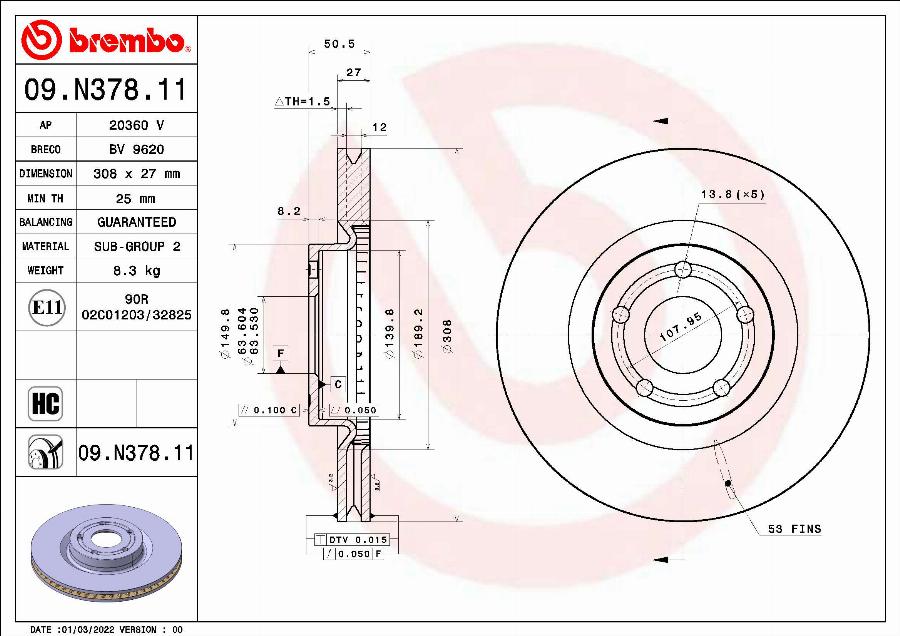 Brembo 09.N378.11 - Kočioni disk www.molydon.hr