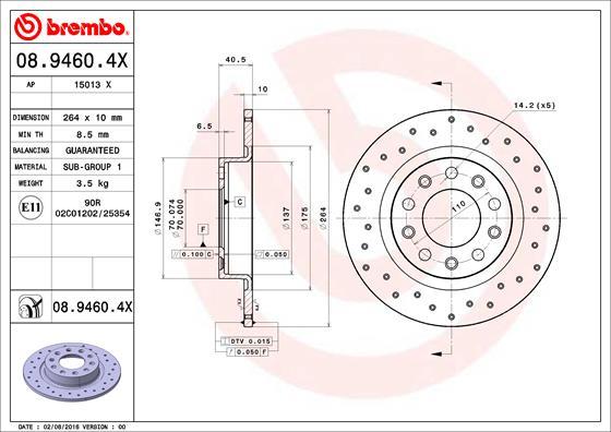 Brembo 08.9460.4X - Kočioni disk www.molydon.hr