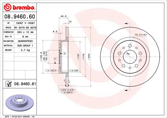 Brembo 08.9460.60 - Kočioni disk www.molydon.hr