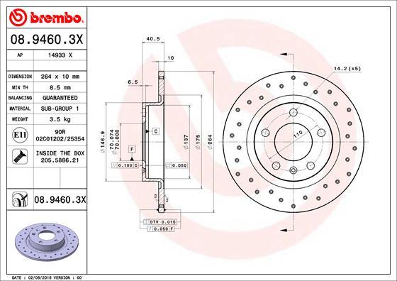 Brembo 08.9460.3X - Kočioni disk www.molydon.hr