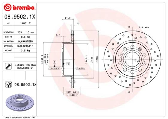 Brembo 08.9502.1X - Kočioni disk www.molydon.hr