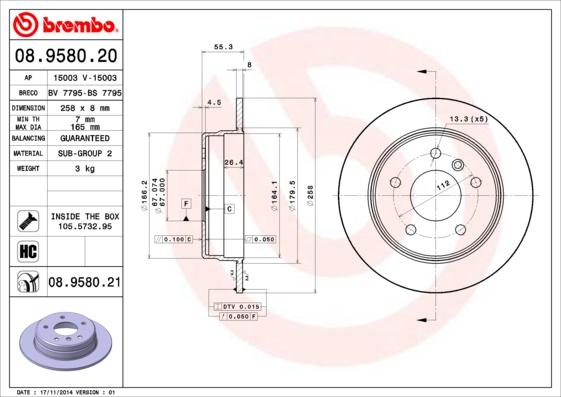 Brembo 08.9580.20 - Kočioni disk www.molydon.hr