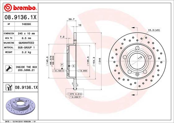 Brembo 08.9136.1X - Kočioni disk www.molydon.hr