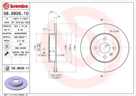 Brembo 08.9826.10 - Kočioni disk www.molydon.hr