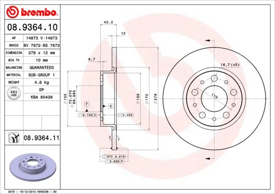 Brembo 08.9364.11 - Kočioni disk www.molydon.hr