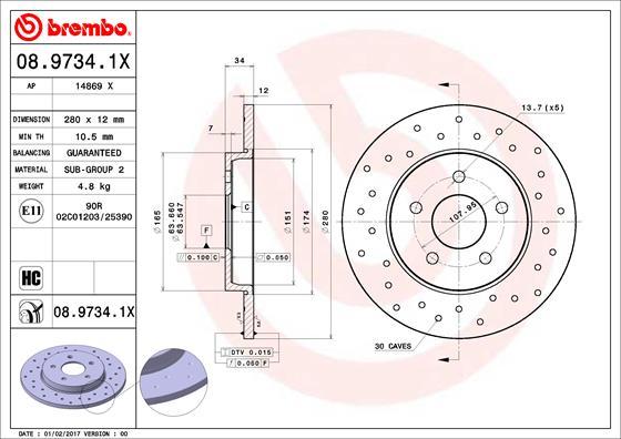 Brembo 08.9734.1X - Kočioni disk www.molydon.hr