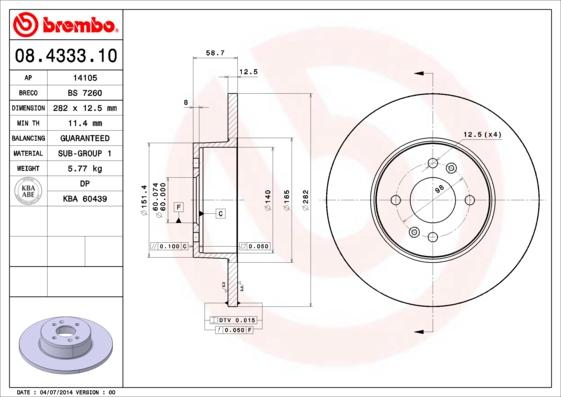 Brembo 08.4333.10 - Kočioni disk www.molydon.hr