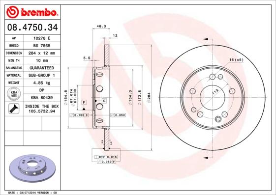 Brembo 08.4750.34 - Kočioni disk www.molydon.hr