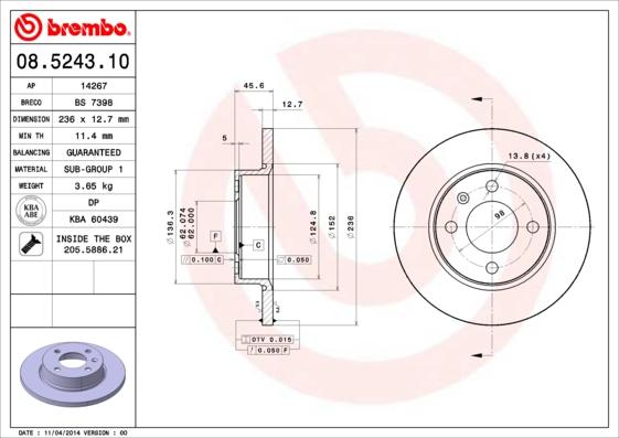 Brembo 08.5243.10 - Kočioni disk www.molydon.hr