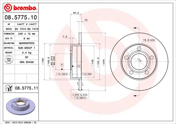 Brembo 08.5775.10 - Kočioni disk www.molydon.hr