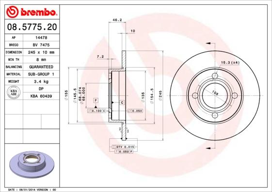 Brembo 08.5775.20 - Kočioni disk www.molydon.hr