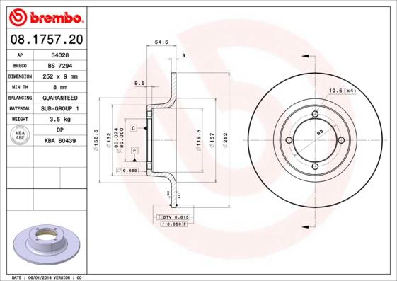 Brembo 08.1757.20 - Kočioni disk www.molydon.hr