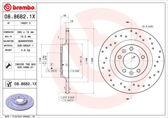 Brembo 08.8682.1X - Kočioni disk www.molydon.hr