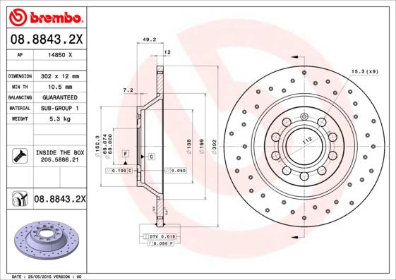 Brembo 08.8843.2X - Kočioni disk www.molydon.hr