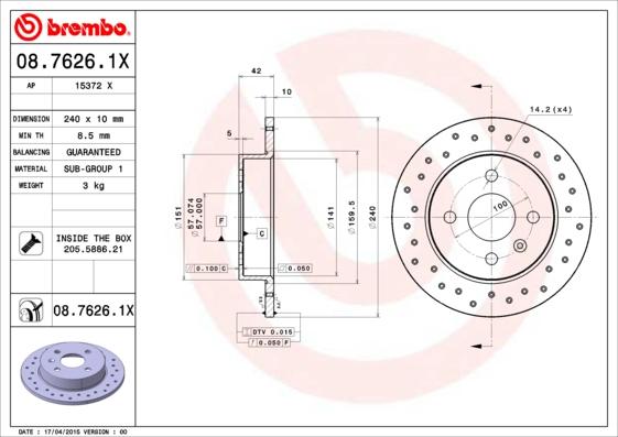 Brembo 08.7626.1X - Kočioni disk www.molydon.hr