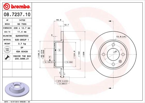 Brembo 08.7237.10 - Kočioni disk www.molydon.hr