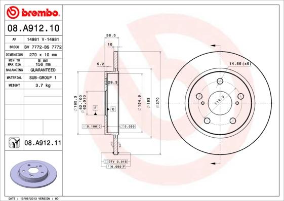 Brembo 08.A912.11 - Kočioni disk www.molydon.hr