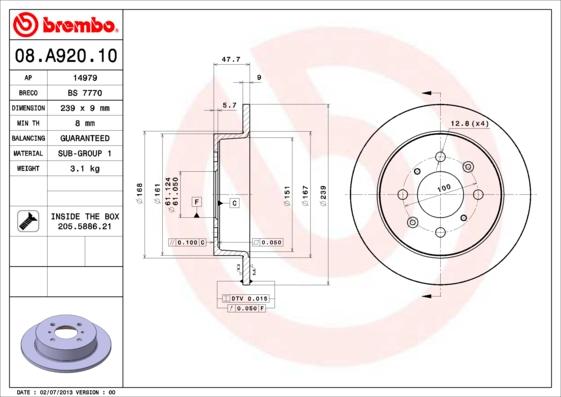 Brembo 08.A920.10 - Kočioni disk www.molydon.hr