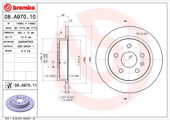 Brembo 08.A970.10 - Kočioni disk www.molydon.hr