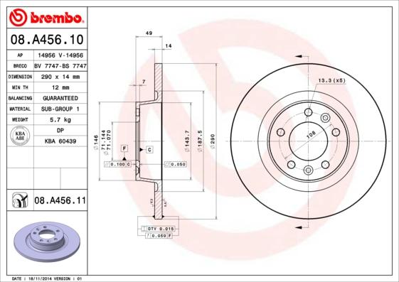 Brembo 08.A456.10 - Kočioni disk www.molydon.hr