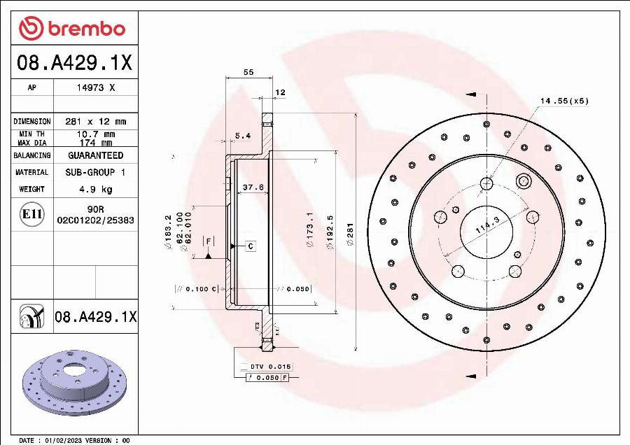 Brembo 08.A429.1X - Kočioni disk www.molydon.hr