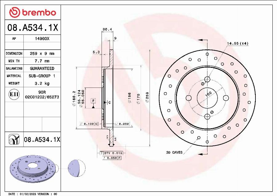 Brembo 08.A534.1X - Kočioni disk www.molydon.hr