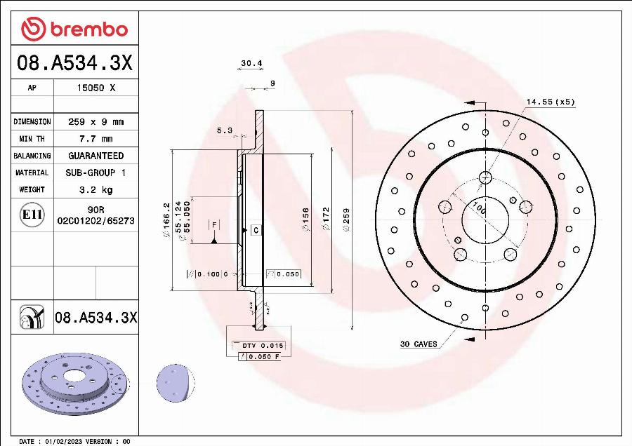 Brembo 08.A534.3X - Kočioni disk www.molydon.hr