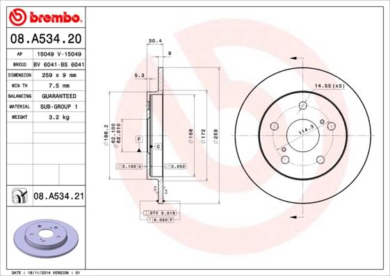 Brembo 08.A534.20 - Kočioni disk www.molydon.hr