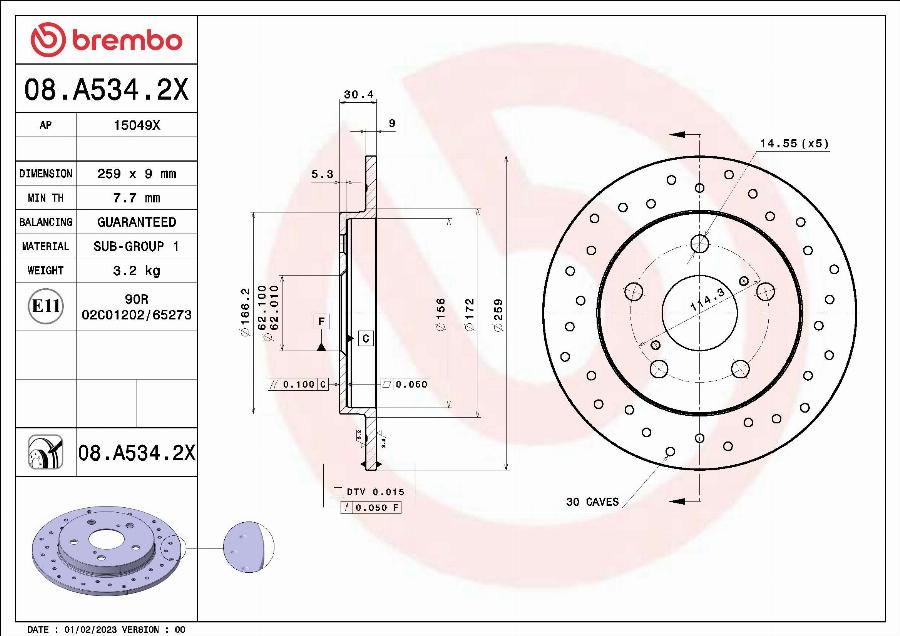 Brembo 08.A534.2X - Kočioni disk www.molydon.hr