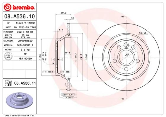 Brembo 08.A536.10 - Kočioni disk www.molydon.hr