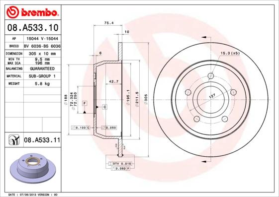 Brembo 08.A533.10 - Kočioni disk www.molydon.hr