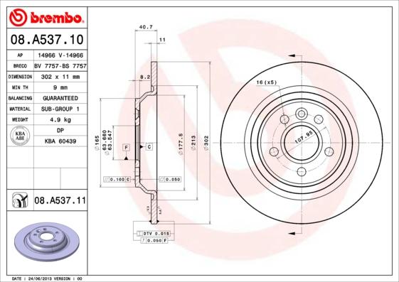 Brembo 08.A537.10 - Kočioni disk www.molydon.hr