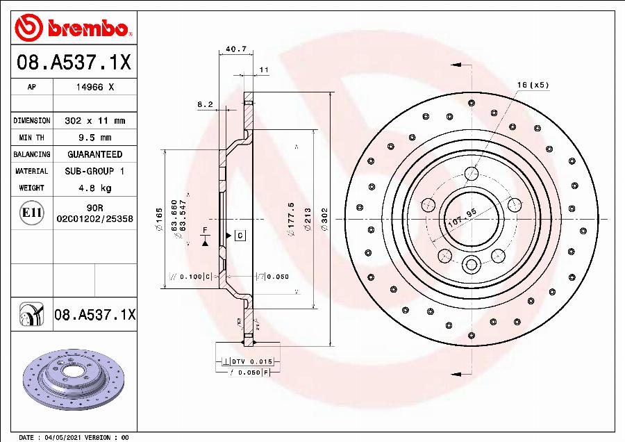 Brembo 08.A537.1X - Kočioni disk www.molydon.hr