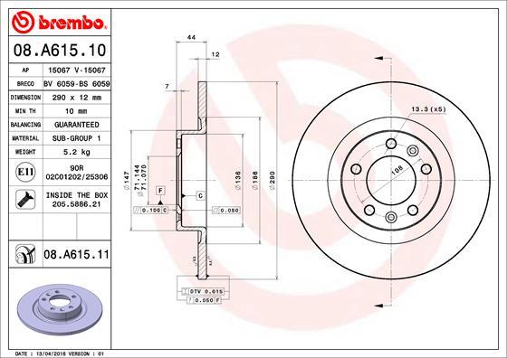 Brembo 08.A615.11 - Kočioni disk www.molydon.hr