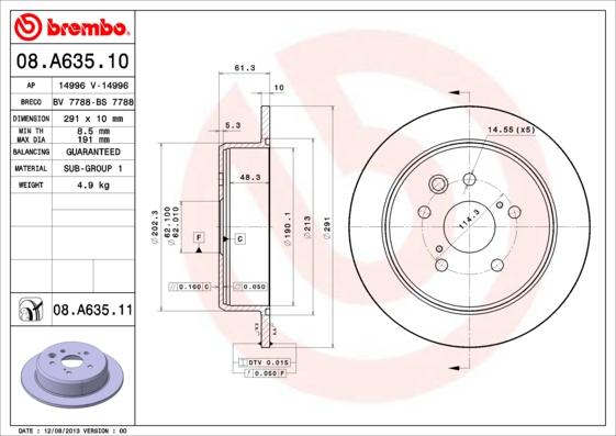 Brembo 08.A635.11 - Kočioni disk www.molydon.hr
