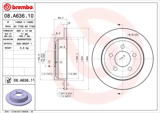 Brembo 08.A636.10 - Kočioni disk www.molydon.hr