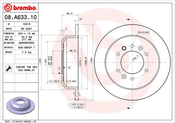 Brembo 08.A633.10 - Kočioni disk www.molydon.hr