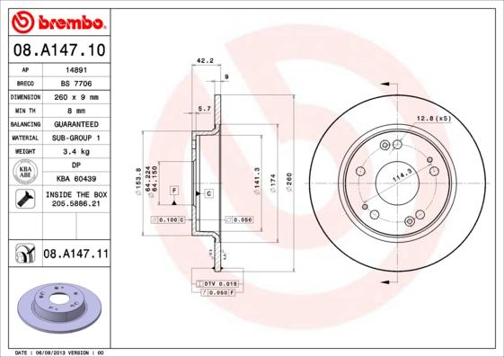 Brembo 08.A147.10 - Kočioni disk www.molydon.hr